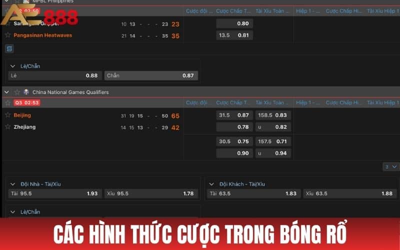 Các cửa đặt cược trong bóng rổ mà thể thao AE888 cung cấp